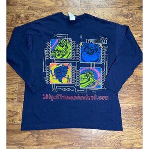 Vintage 90s Y2K Looney Tunes Tasmanian Devil Long Sleeved Navy Shirt size XL